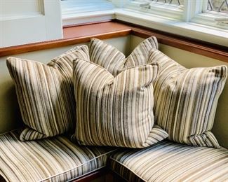 $240 - Set of four custom velveteen striped down filled pillows. 18" x 18"