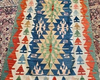 $295 - Hand woven Turkish throw rug. 5'8" x 3'4"