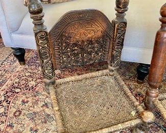 Vintage carved Pidha chair #2. 30"H x 18.5"W x 17.5"D (seat height 7"H)