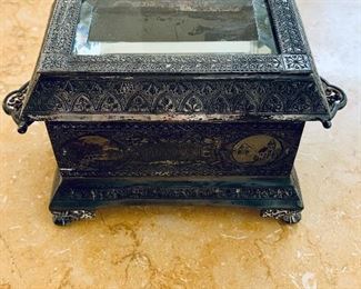 $75 - James W. Tufts (Boston) silverplate lidded casket box with handles.  4.5"H x 7"W x 4"D