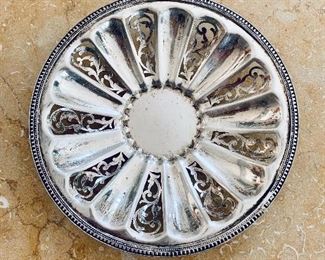 $130 - Sterling Silver reticulated triket/ candy dish. 1.25"H x 6.5"D