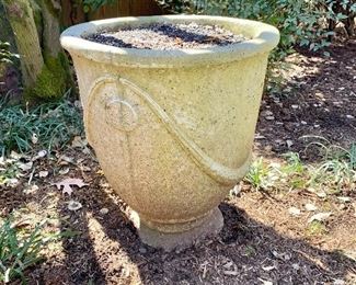 $160 - Single footed cement planter. 22.5"H x 19.25"D