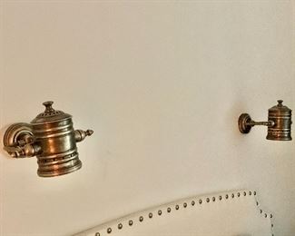 $175 pair - Serena & Lilly "pewter" wall mounted swivel sconces.    (tested and working). 8"H x 10.5"W x 11"D - A $60 REMOVAL FEE WILL APPLY