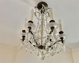 $795 -Vintage crystal and brass six-arm chandelier. $40 removal fee.  26"H x 18"D