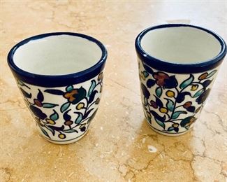 $20 - Pair, hand painted pottery cups.  Made in Jerusalem. 2.75"H