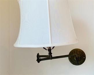 $395 - Pair of antique 1880's French wall mounted swing arm sconces.  15"H x shade 12.5"D.  Each swing arm is approx. 9"