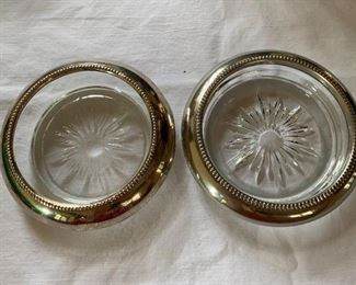 $30 - Set of 2 Sterling rimmed coasters; Frank Whiting & CO;  coasters. 4"D