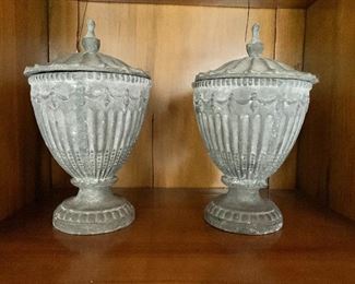 $150 pair - Heavy cast metal urns
