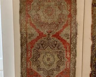 $395 - #1 - Antique rug mounted on linen - 40"H x 22"Wx 1"D; can be hung vertically or horizontally
