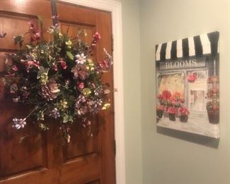 Spring floral wreath, canvas artwork 