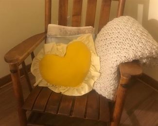 Rocking chair, blanket, pillow