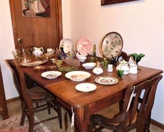 Antique Oak Table, 4 Cane Seat chairs