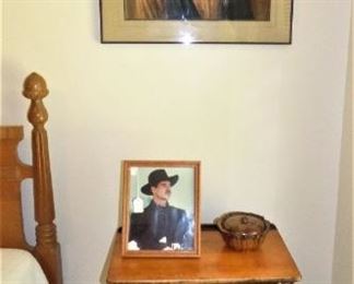 Vintage School Desk, Autographed picture of Val Kilmer & other, Cowboy Framed Drawing by Bagby (Griffin Artist).