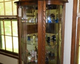 Vintage Oak Curved Glass China/Display Cabinet