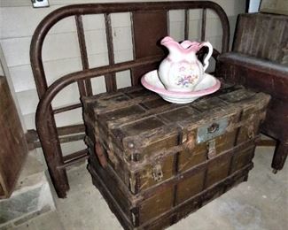 Iron Bed, antique trunk