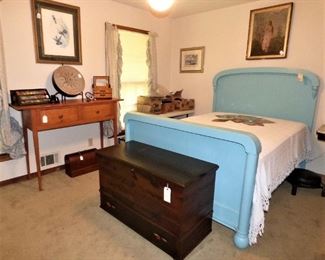 Painted oak bedroom suite, cedar trunk, handmade hunt board