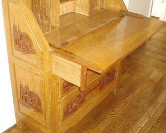 Asian desk, carved, open