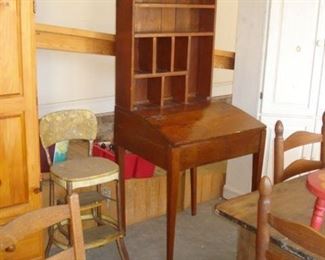 pine slant desk w/ cubbies on back