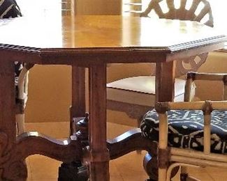 Gaming dining table and bamboo chairs.