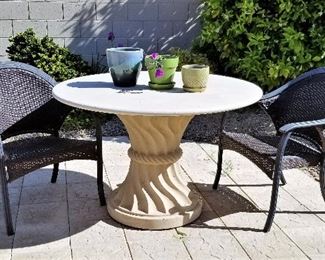 Gorgeous Cement Table and two side wicker chairs