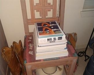 Wood South West Chair, books, cowboy hat and misc