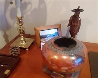 Ceramic Bowl by B. Smith and stand, misc. items