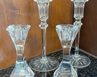 REDUCED! $12.00 NOW, WAS $16.00....................4 Crystal Candlesticks 8" and 5" tall (H065)