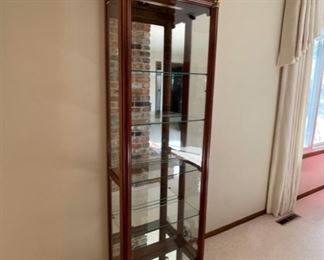 REDUCED! $112.50 NOW, WAS $150.00...................Curio Cabinet, Electric Lamp, Beveled Glass 24" x 11 1/2", 76 1/2" tall (H005)
