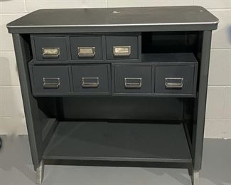 HALF OFF! $50.00 NOW, WAS $100.00.......................Unique Vintage Metal Filing Cabinet 35" x 18", 32 1/2" tall (H133)