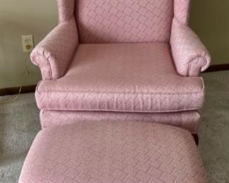 REDUCED! $75.00 NOW, WAS $100.00...................Wing Back Chair and Footstool (H371)