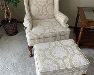 $150.00................Wing Back Chair and Footstool Disque Furniture (H372)