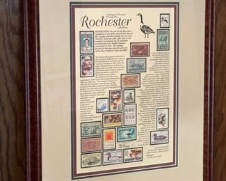 HALF OFF! $20.00 NOW, WAS $40.00.....................Framed Rochester Stamps 16" x 20" (H275)