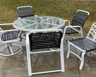 JUST ADDED! $100.00................Nice Patio Set, table is 48" diameter includes 4 chairs and 3 bench stools (HH1)
