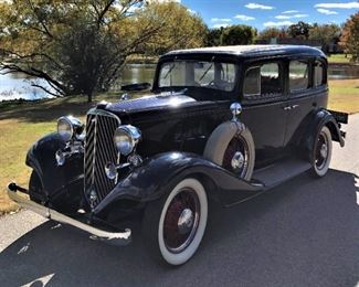 1933 Chevrolet Master 4-Door Sedan.  It received the Master designation because it was made later in 1933 and had improvements that the first series did not have. 
 The main thing being the chrome divider between the vent window and the main front door window.  It's been stored in a climate controlled garage for the past thirteen years and has been mainly driven in parades and local family outings.  It has a six-cylinder motor that is original and a three speed transmission.
