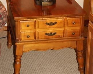 A pair of solid oak wooden end tables!  Early American.