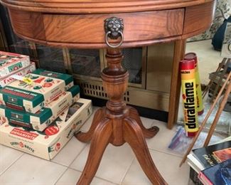 073Wood Pedestal Side Table Refurbished