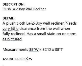 LaZBoy Recliner: ASKING $75