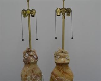 pair of vintage Marbro carved stone lamps