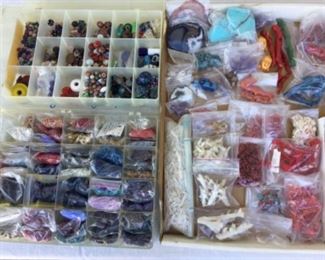 Coral pieces, stone, coral, and glass beads 