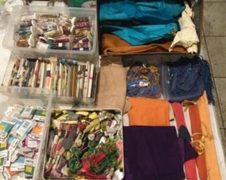 Embroidery threads, suedes, trims, sequins,