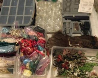 Ribbons, ornaments, flowers, feathers, bead holder