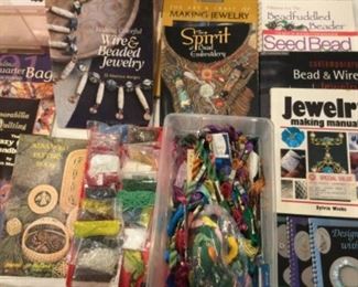 Jewelry making books, embroidery threads, beads