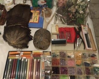 Feathers, flowers, beads, etc.