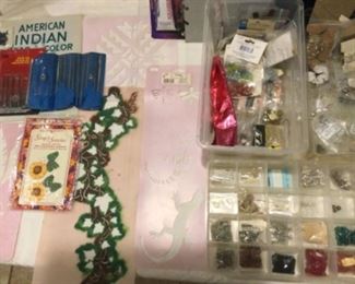 Tools, stencils, beads, findings, 