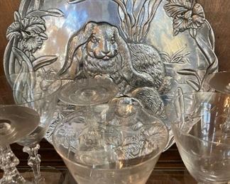 Arthur Court Bunny Rabbit round metal serving tray