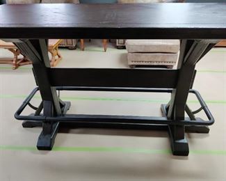 BAR HEIGHT STAND-UP BREW PUB TABLE WITH METAL FOOTREST & TRESTLE BASE Newly purchased from NFM for $1000 2 months ago.     
(OUR PRICE MUCH BETTER) - $500