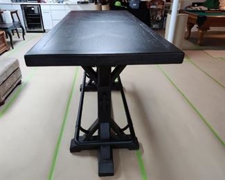 BAR HEIGHT STAND-UP BREW PUB TABLE WITH METAL FOOTREST & TRESTLE BASE Newly purchased from NFM for $1000 2 months ago.     
(OUR PRICE MUCH BETTER) - $500