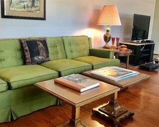 Pair of pecan finish pedestal tables by Drexel