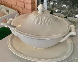 Fitz and Floyd tureen with cover, ladle, and underplate