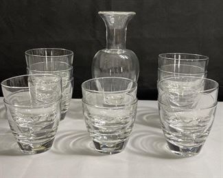 12 Steuben 1940's Old Fashioned Tumblers - Approx. 3.25" tall
1 Steuben Glass Decanter - Approx 8.5" tall.